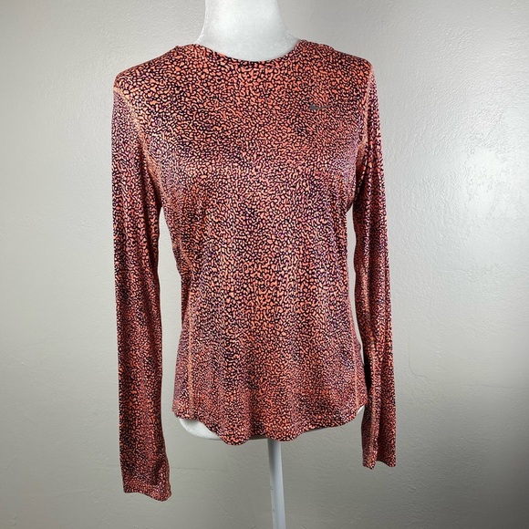 Nike Running Orange Micro Graphic Leopard Long Sleeve Athleisure Top size Medium - Picture 2 of 11